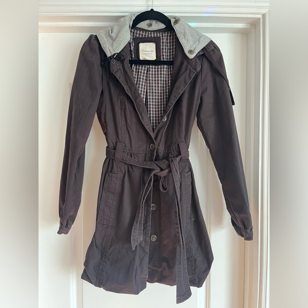 Brown coat with removable hood